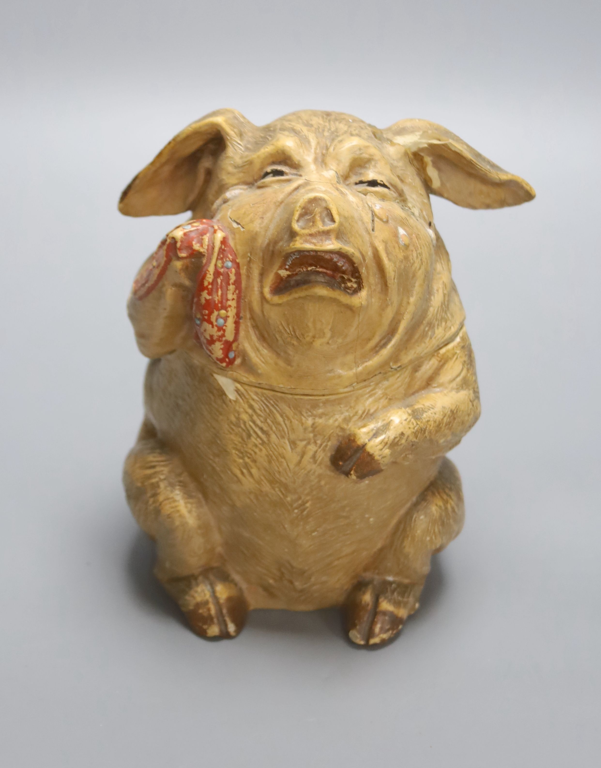 A Josef Maresch painted crying pig pottery jar, height 17cm (a.f.)